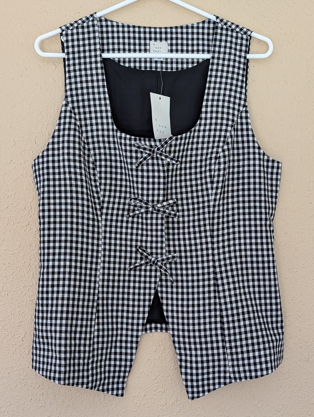 A New Day Gingham Vest Top w/ Bows, NWT